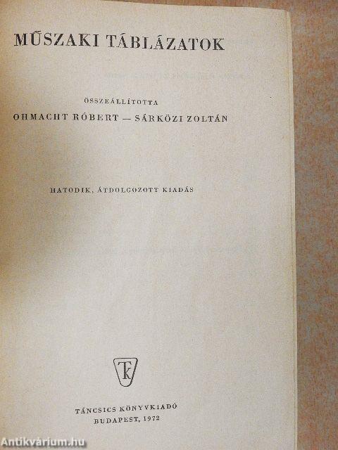 Műszaki táblázatok