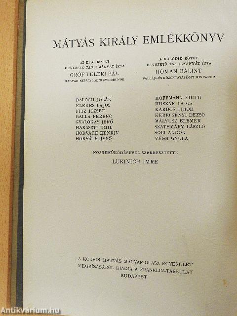 Mátyás király emlékkönyv I-II.