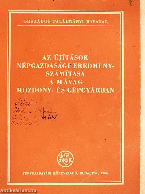 Az újítások népgazdasági eredményszámítása a MÁVAG Mozdony- és Gépgyárban