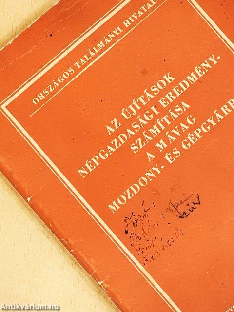 Az újítások népgazdasági eredményszámítása a MÁVAG Mozdony- és Gépgyárban