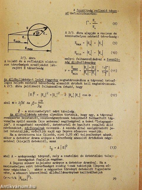 Mikrohullámú Híradástechnika Tanszék laboratóriumi gyakorlatainak mérési utasításai