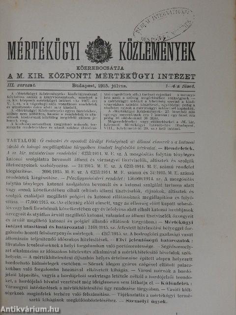 Mértékügyi Közlemények III.