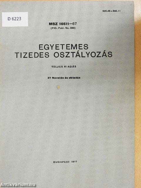 Egyetemes tizedes osztályozás 37.