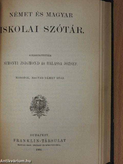 Német és magyar iskolai szótár I-II.