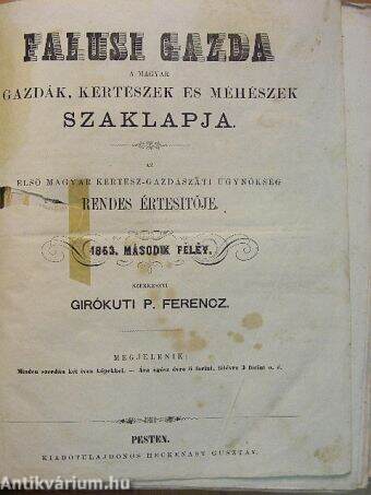 Falusi Gazda 1863. (nem teljes évfolyam)