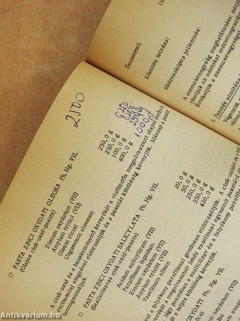 Gyógyszertechnológiai műveletek/Gyógyszerkészítmények középüzemi előállítása és ellenőrzése