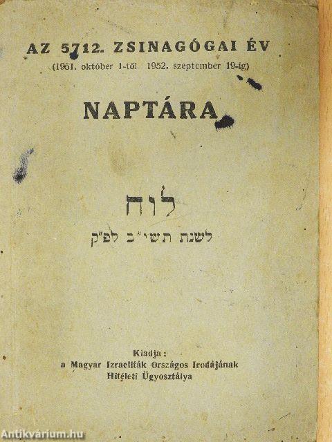 Az 5712. zsinagógai év naptára