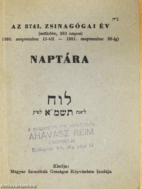 Az 5741. zsinagógai év naptára