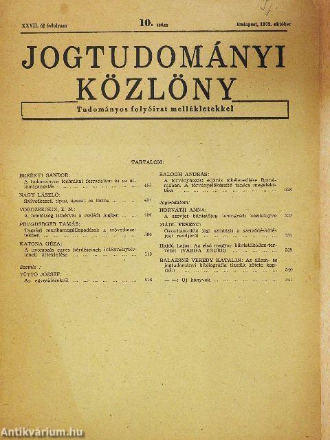 Jogtudományi Közlöny 1972. október