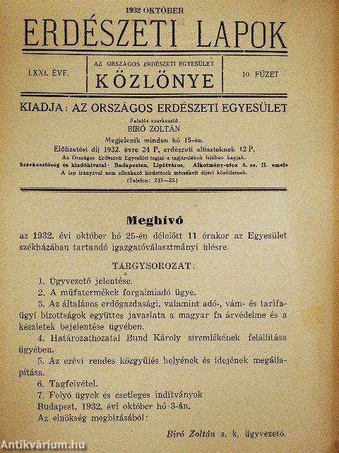 Erdészeti Lapok 1932. október
