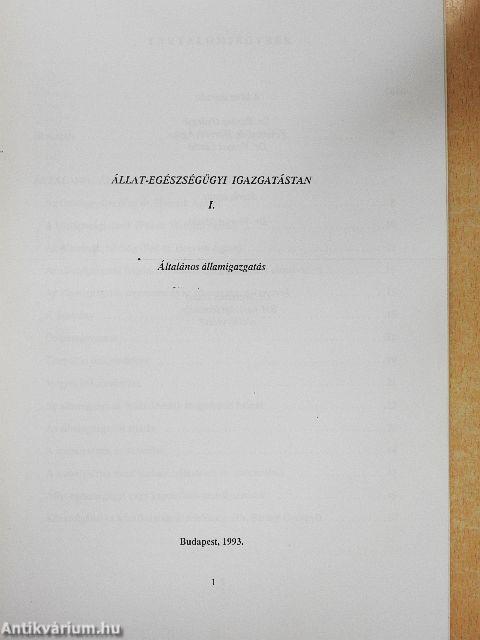Állat-egészségügyi igazgatástan I.