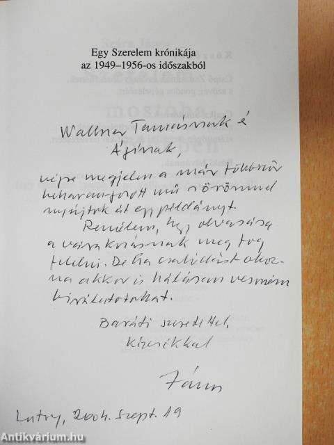 Szerelem mostoha időkben (dedikált példány)