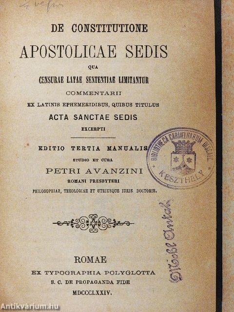 De constitutione apostolicae sedis qua censurae latae sententiae limitantur commentarii ex latinis ephemeridibus, quibus titulus Acta Sanctae Sedis excerpti