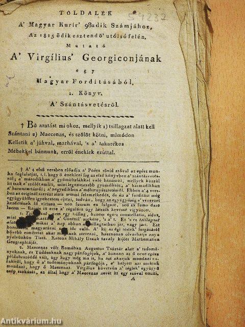 Mutató A' Virgílius' Georgiconjának egy Magyar Fordításából