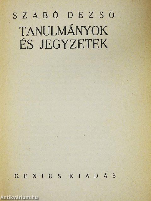 Tanulmányok és jegyzetek