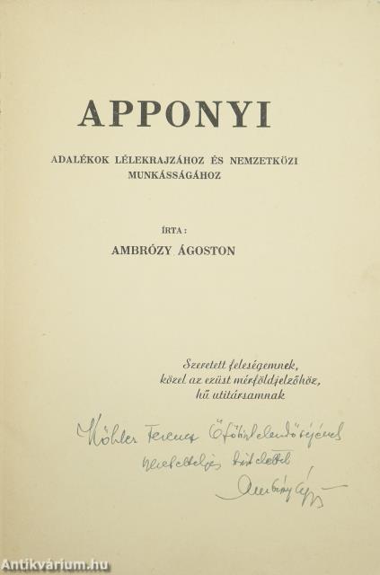 Apponyi (dedikált példány)