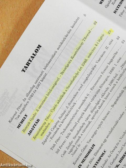 Vasi Honismereti és Helytörténeti Közlemények 1999/2.