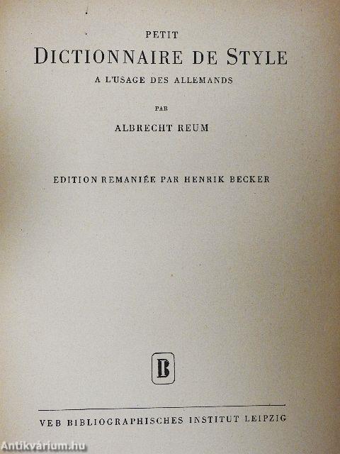 Petit Dictionnaire de Style