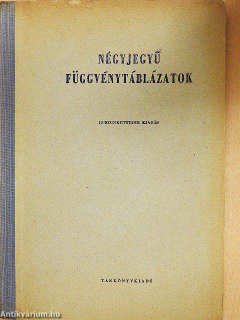 Négyjegyű függvénytáblázatok