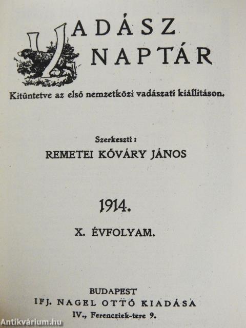 Vadász naptár 1914. (minikönyv)