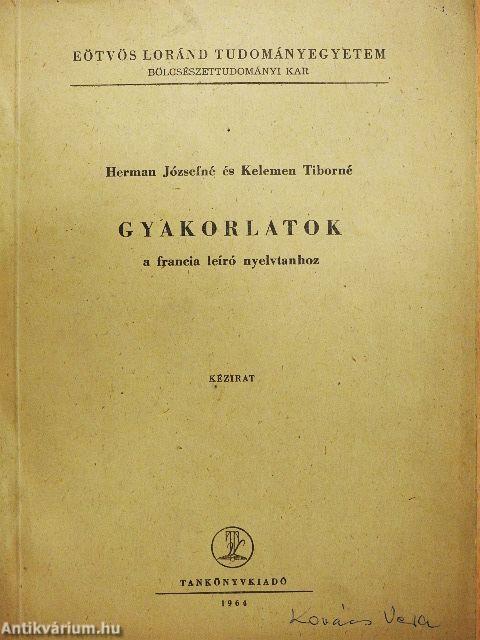 Gyakorlatok a francia leíró nyelvtanhoz