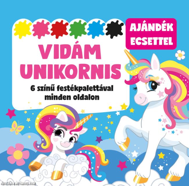 Vidám unikornis - 6 színű festékpalettával minden oldalon