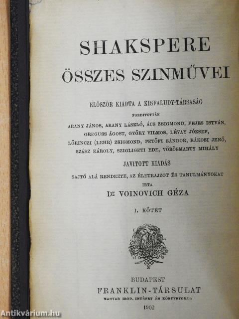 Shakspere összes szinművei 1-6.