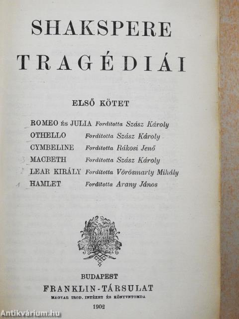 Shakspere összes szinművei 1-6.