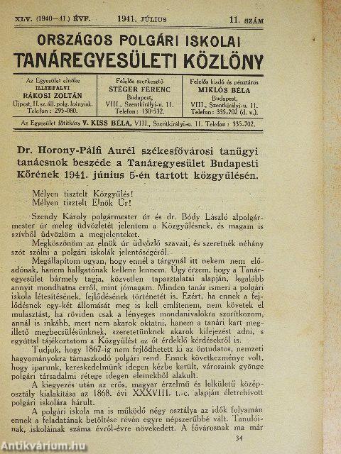 Országos Polgári Iskolai Tanáregyesületi Közlöny 1941. július
