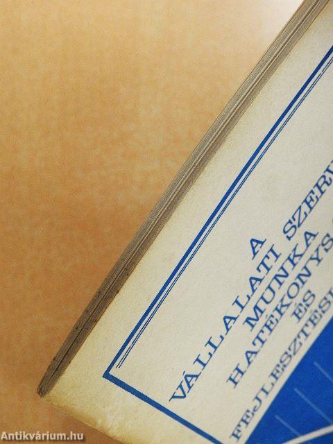 A vállalati szervező munka hatékonysági és fejlesztési kérdései