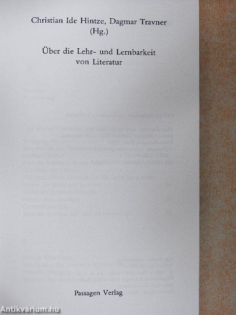 Über die Lehr- und Lernbarkeit von Literatur