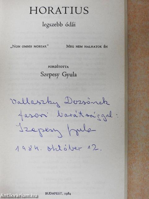 Horatius legszebb ódái (dedikált példány)