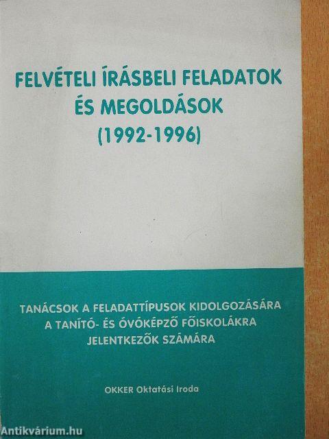 Felvételi írásbeli feladatok és megoldások (1992-1996)