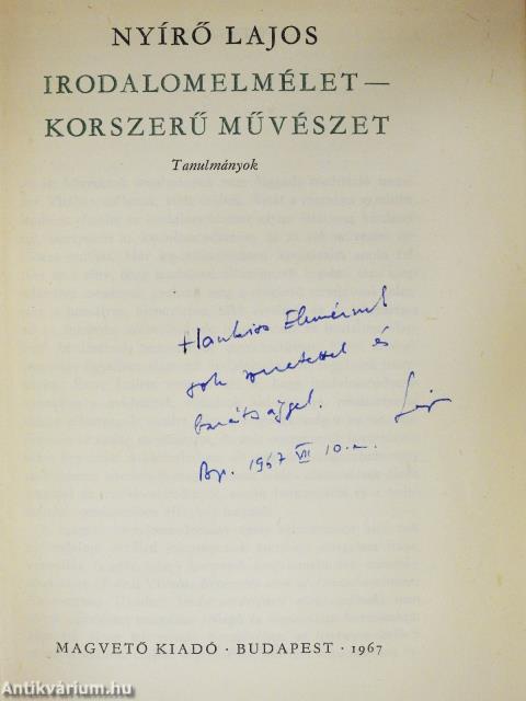 Irodalomelmélet - korszerű művészet (dedikált példány)