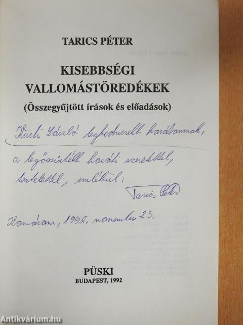 Kisebbségi vallomástöredékek (dedikált példány)