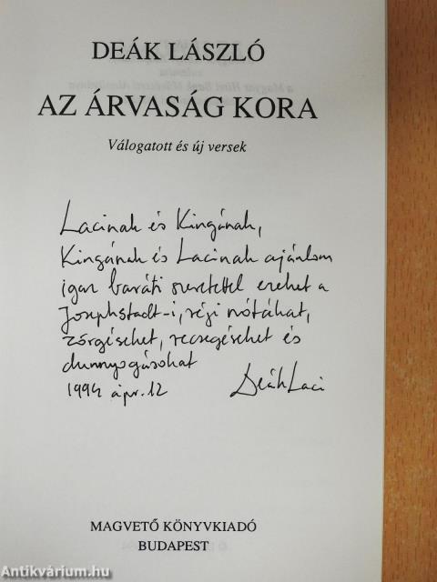 Az árvaság kora (dedikált példány)