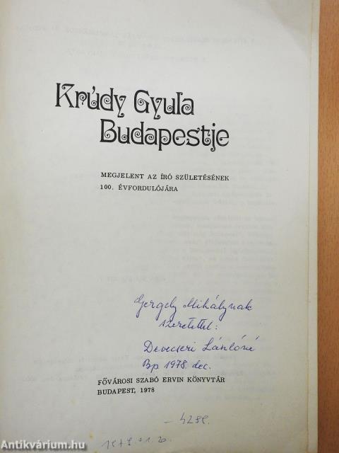 Krúdy Gyula Budapestje (dedikált példány)