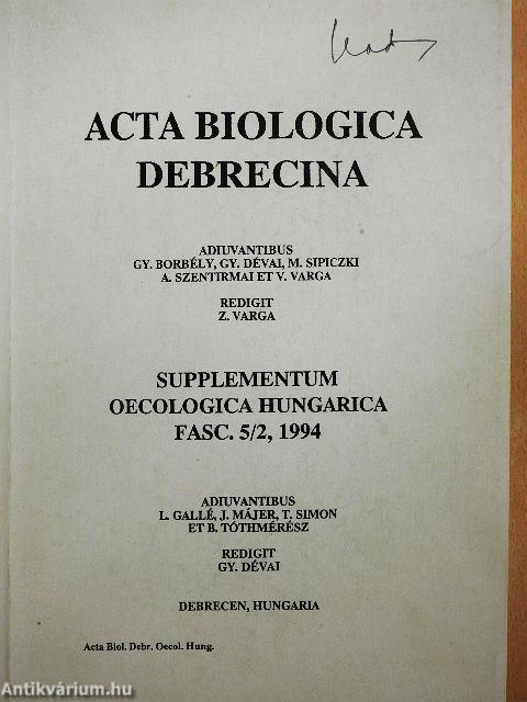 Acta Biologica Debrecina - Supplementum Oecologica Hungarica Fasc. 5/2, 1994 (töredék)