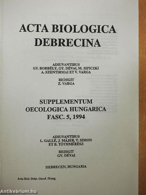 Acta Biologica Debrecina - Supplementum Oecologica Hungarica Fasc. 5/2, 1994 (töredék)