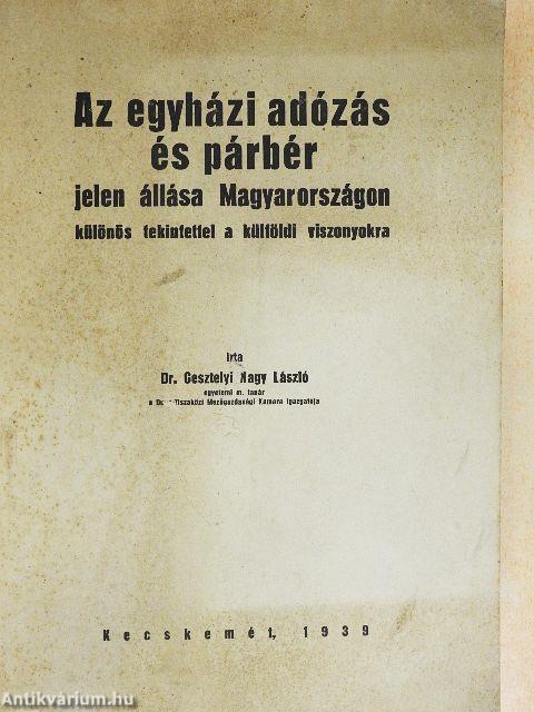 Az egyházi adózás és párbér jelen állása Magyarországon