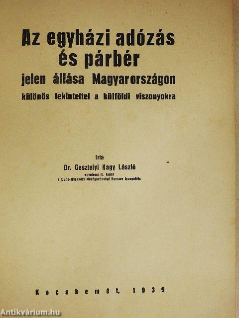 Az egyházi adózás és párbér jelen állása Magyarországon