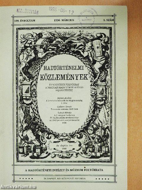Hadtörténelmi Közlemények 1996. március
