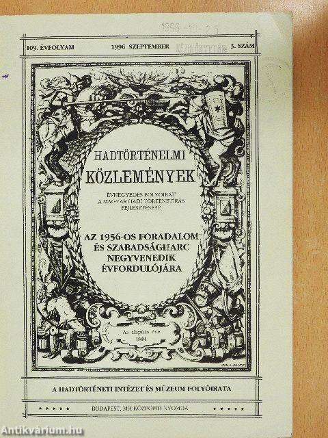 Hadtörténelmi Közlemények 1996. szeptember