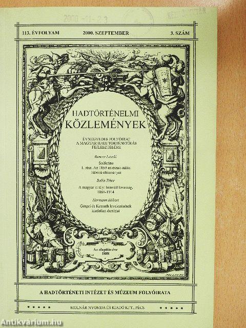 Hadtörténelmi Közlemények 2000. szeptember