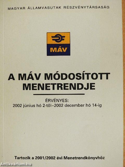 A MÁV módosított menetrendje