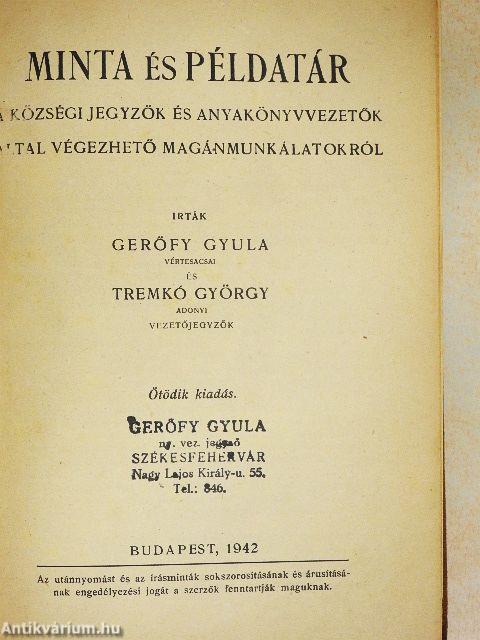 Minta és példatár a községi jegyzők és anyakönyvvezetők által végezhető magánmunkálatokról