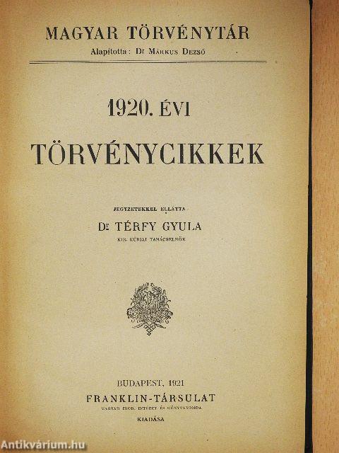 1920. évi törvénycikkek