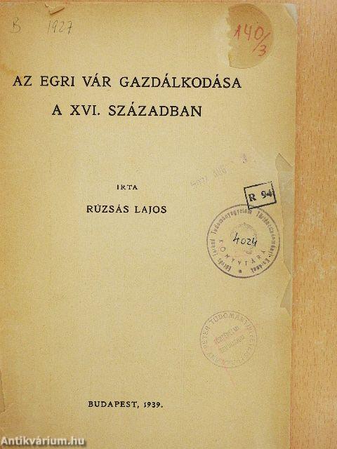 Az egri vár gazdálkodása a XVI. században