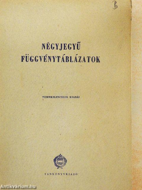 Négyjegyű függvénytáblázatok