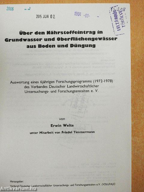 Über den Nährstoffeintrag in Grundwasser und Oberflächengewässer aus Boden und Düngung